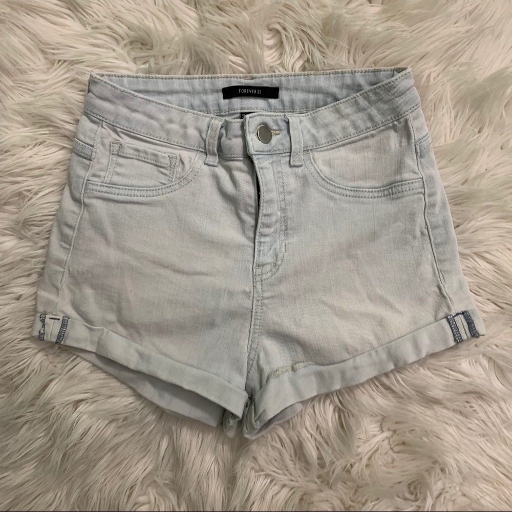High waisted light wash shorts